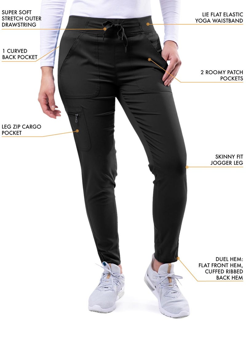 Adar Uniforms Pro Scrubs for Women, Ultimate Yoga Jogger Scrub Pants, P7104, Black, XL - Image 3